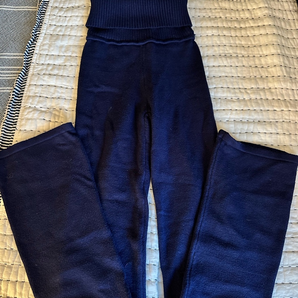 Navy Ribbed Waist Knit Pants